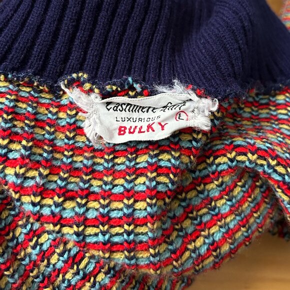 70s vintage quarter zip sweater o-ring rainbow knitted pattern turtleneck. - Picture 8 of 10